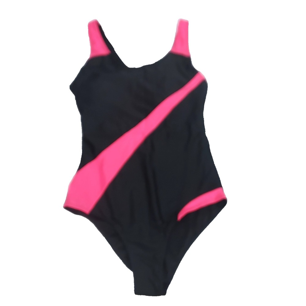 Nwt Black 1 Piece Woman's Bathing Suit Size M Cross Back with Back cut out Pink